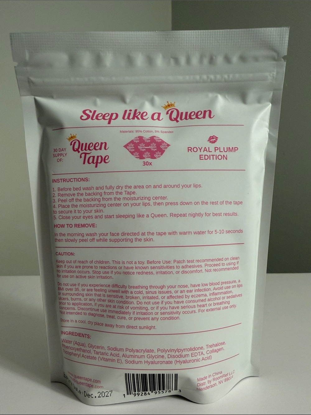 Queen Tape Royal Plump Edition Mouth Tape - White & Pink - Picture 2 of 2